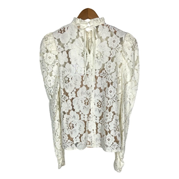 WAYF Erika Puff-Sleeve Lace Top Blouse Fairy Victorian Romantic Quiet Luxury NWT - Picture 8 of 10